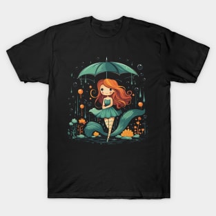 Mermaid Rainy Day With Umbrella T-Shirt